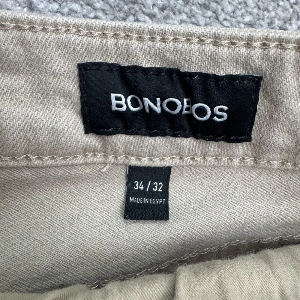 Bonobos Slim Fit Denim Jeans Mens 34x32 Khaki Beige Straight Leg Stretch Cotton